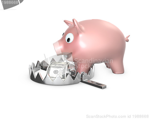 Image of Piggy bank in a bear trap