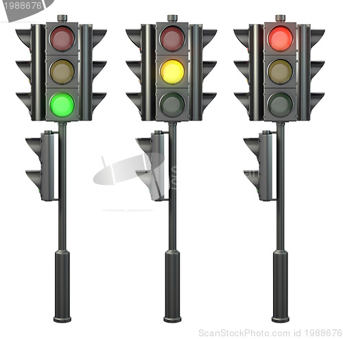 Image of Set of four sided traffic lights on a stand