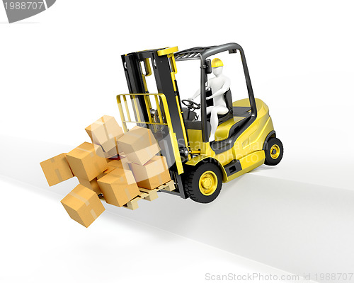 Image of Fork lift truck falling from loading dock