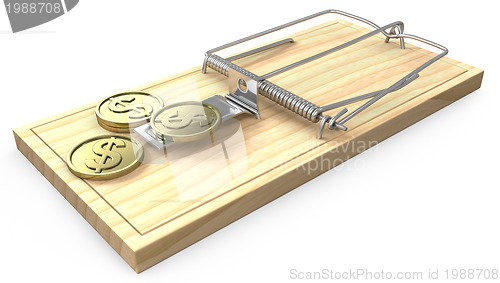 Image of Few golden coins on a mouse trap