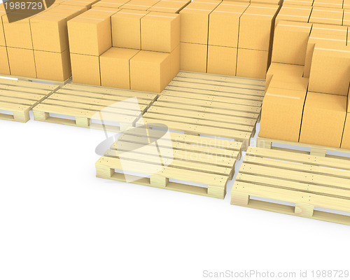 Image of Stacks of cardboard boxes on a pallets