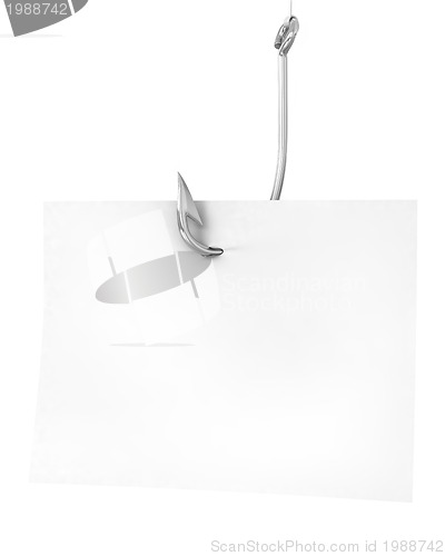 Image of Blank note paper on a fishing hook