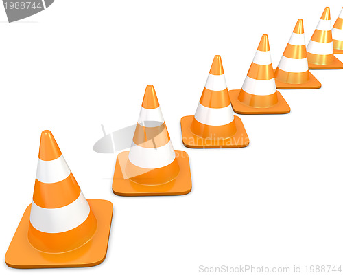 Image of Diagonal line of traffic cones