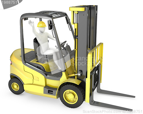 Image of Abstract white man in a fork lift truck