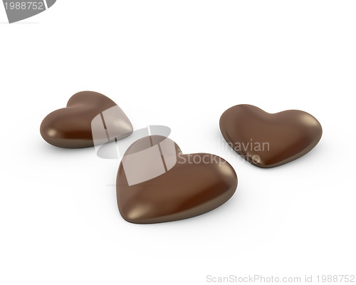 Image of Thre heart shaped chocolate candies