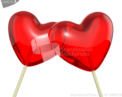 Image of Two heart shaped lollipops, closeup