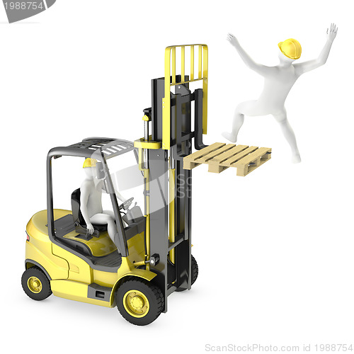 Image of Abstract white man falling from lift truck fork