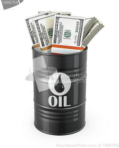 Image of Barrel of oil with dollars inside