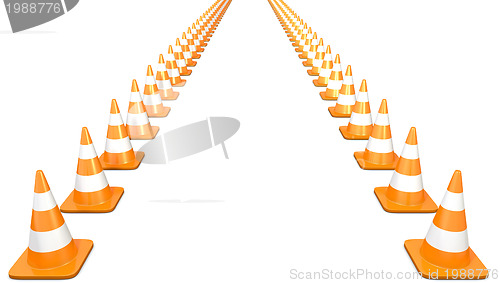 Image of Two lines of traffic cones