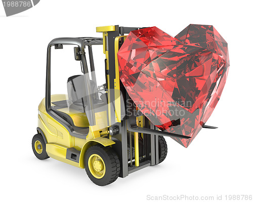 Image of Fork lift truck lifts heart cut ruby