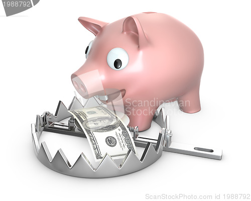 Image of Piggy bank in a bear trap