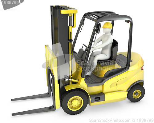 Image of Abstract white man in a fork lift truck