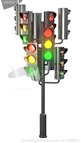 Image of Large group of traffic lights on single stand