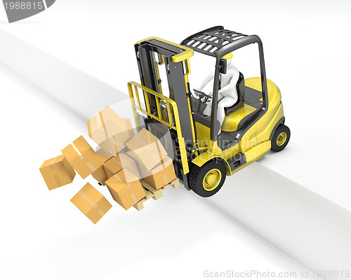 Image of Fork lift truck falling from loading dock