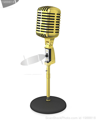 Image of Golden classic microphone on black stand