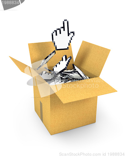 Image of Hand cursor flies from box of cursors