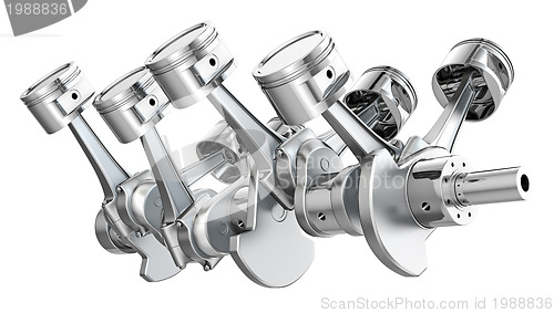 Image of V8 engine pistons on a crankshaft