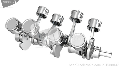 Image of V8 engine pistons on a crankshaft