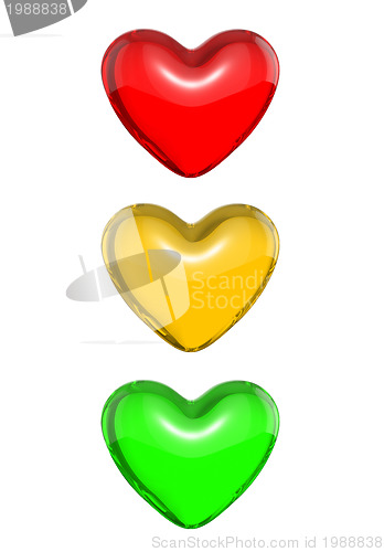 Image of Red candy heart colored as traffic light