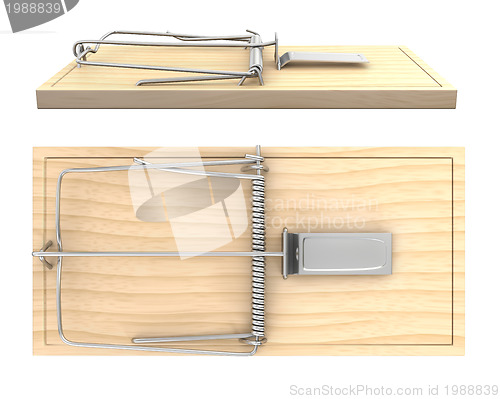 Image of Wooden mouse trap, side and top view