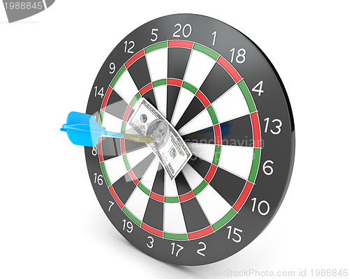 Image of Dart hit hunderd dollars on a board