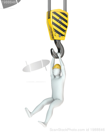 Image of Worker hangs on crane hook