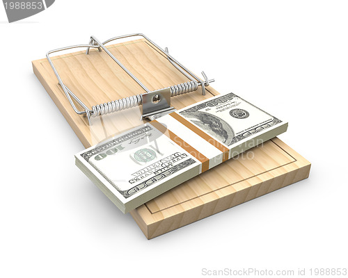 Image of Pack of dollars on a mouse trap