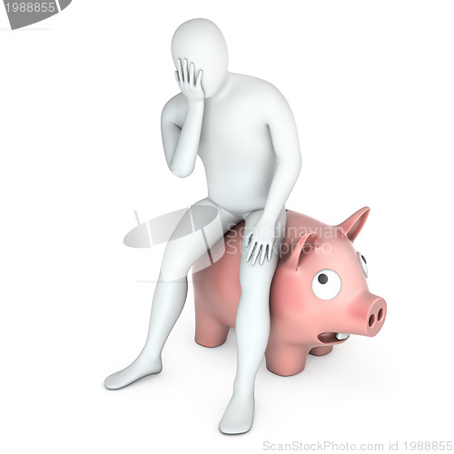 Image of Abstract white man sits on piggy bank