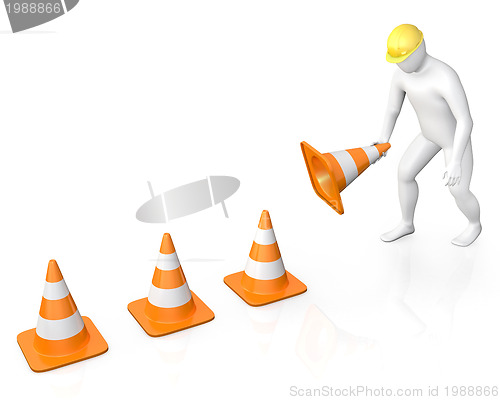 Image of Abstract white guy places road cones