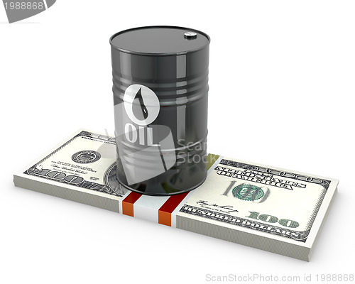 Image of Barrel of oil on a pack of dollars