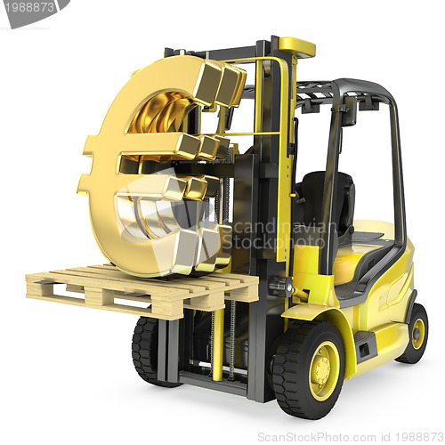 Image of Fork lift truck lifts gold euro sign