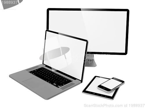 Image of Computer, Laptop and Phone.