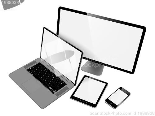 Image of Computer, Laptop and Phone.