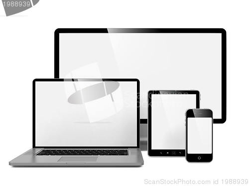 Image of Computer, Laptop and Phone.