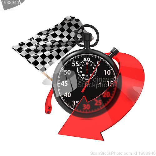 Image of  Checkered Flag with Stopwatch and Arrow.