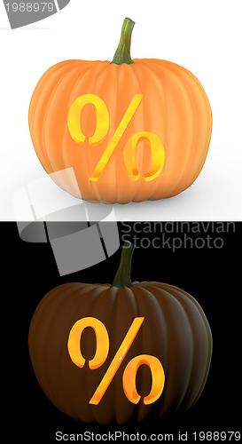 Image of Percent symbol carved on pumpkin jack lantern