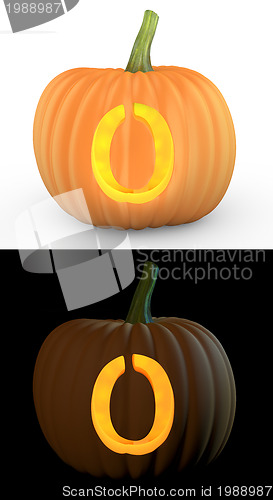 Image of O letter carved on pumpkin jack lantern