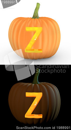 Image of Z letter carved on pumpkin jack lantern 