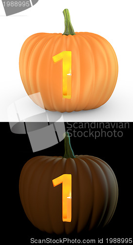 Image of Number 1 carved on pumpkin jack lantern 