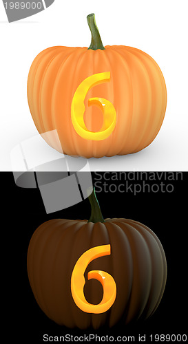 Image of Number 6 carved on pumpkin jack lantern