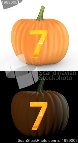Image of Number 7 carved on pumpkin jack lantern 