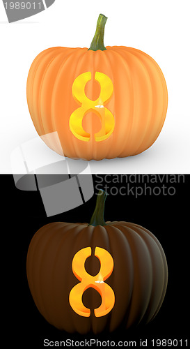 Image of Number 8 carved on pumpkin jack lantern