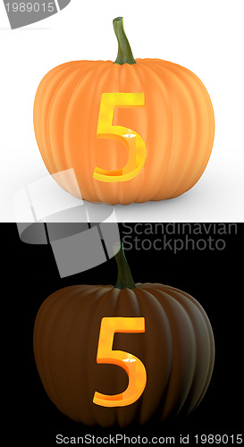 Image of Number 5 carved on pumpkin jack lantern