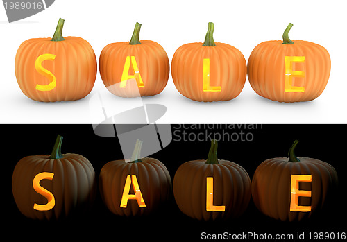 Image of Sale text carved on pumpkin jack lantern