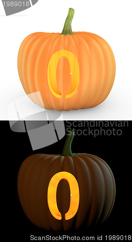 Image of Number 0 carved on pumpkin jack lantern