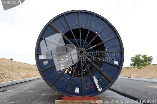 Image of high voltage cable reels road construction 