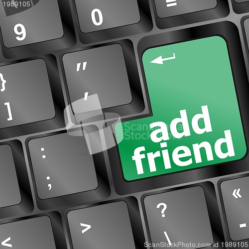 Image of Keyboard with green add as friend button, social network concept