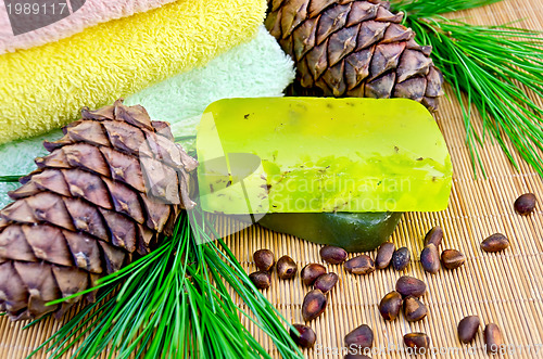 Image of Soap homemade green with cedar cones