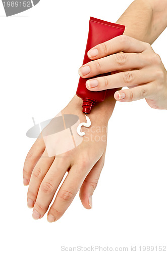 Image of Cream on a female hand