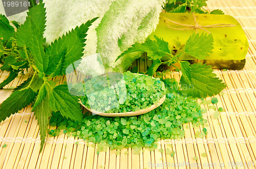 Image of Salt and homemade soap with nettles